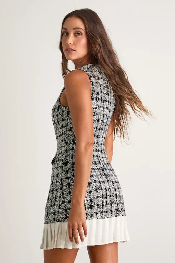 Moroni Black Tweed Pleated Hem Mini Dress sold by Lulus product image thumbnail 3