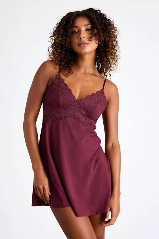 Absolutely Enchanting Plum Lace Lingerie Slip sold by Lulus
