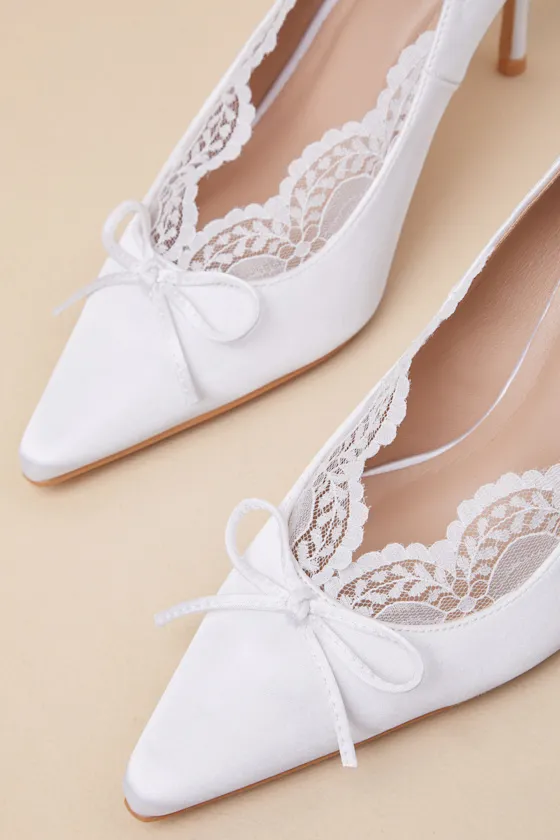 Calandre White Satin Pointed-Toe Pumps sold by Lulus product image thumbnail 3