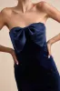 Dramatic Stunner Navy Velvet Bow Strapless Maxi Dress sold by Lulus