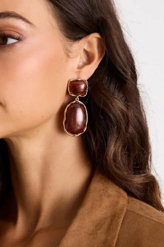 May 18KT Gold and Brown Statement Earrings sold by Lulus