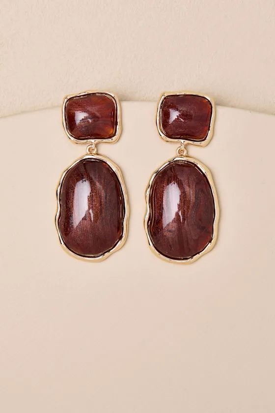 May 18KT Gold and Brown Statement Earrings sold by Lulus product image thumbnail 2