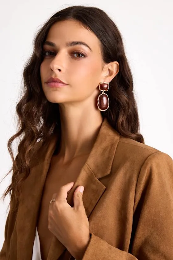 May 18KT Gold and Brown Statement Earrings sold by Lulus product image thumbnail 3