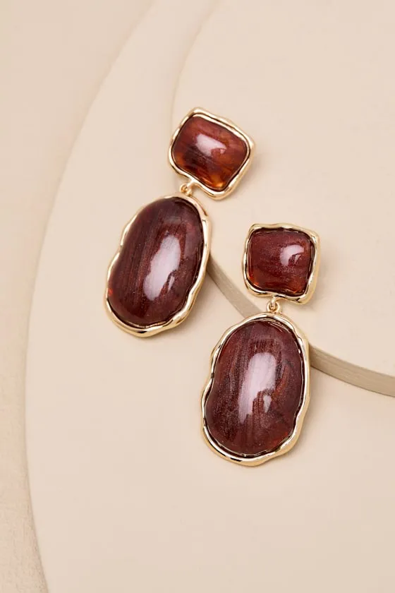 May 18KT Gold and Brown Statement Earrings sold by Lulus product image thumbnail 4