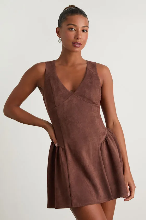 Presley Brown Suede Skater Mini Dress sold by Lulus