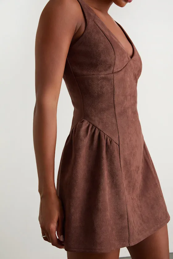 Presley Brown Suede Skater Mini Dress sold by Lulus product image thumbnail 2