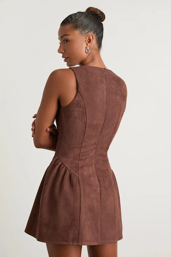 Presley Brown Suede Skater Mini Dress sold by Lulus product image thumbnail 3