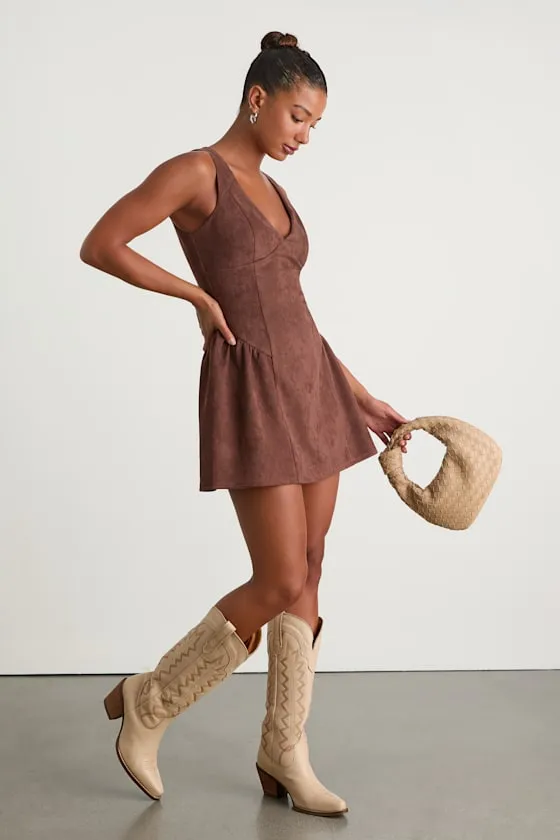 Presley Brown Suede Skater Mini Dress sold by Lulus product image thumbnail 4