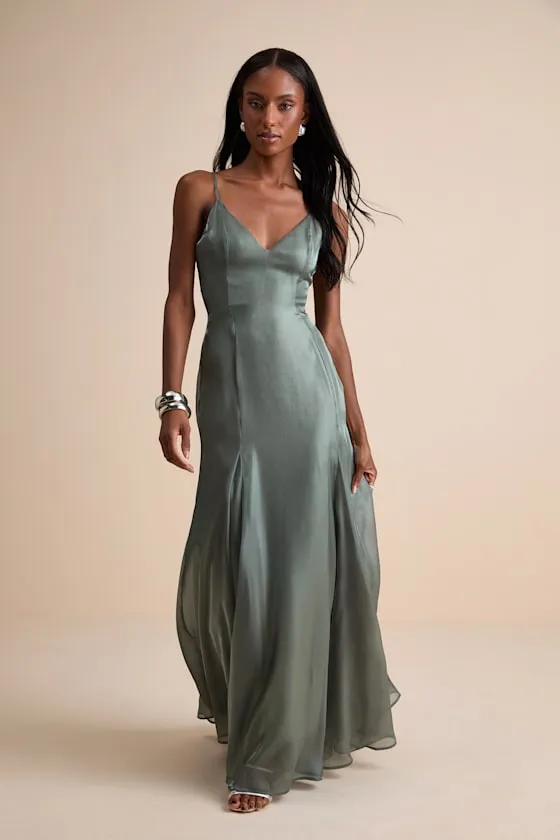 Luziel Sage Green Organza Pleated Maxi Dress sold by Lulus