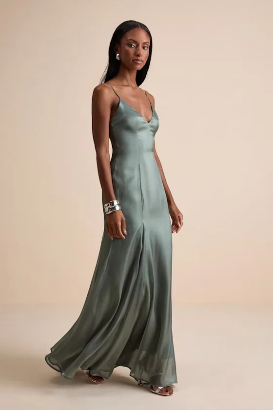 Luziel Sage Green Organza Pleated Maxi Dress sold by Lulus product image thumbnail 4