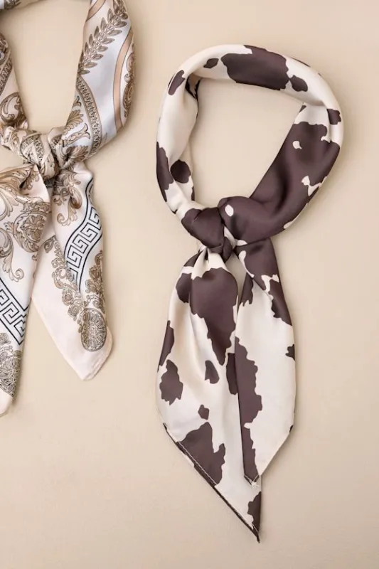 Shaley Multi Paisley and Cow Print Satin Scarf Set sold by Lulus