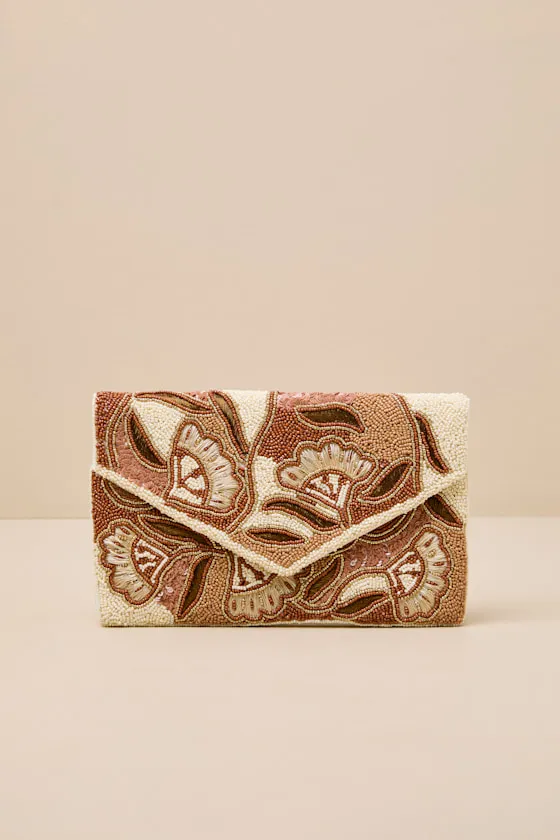 Thelia Tan Multi Beaded Envelope Clutch sold by Lulus