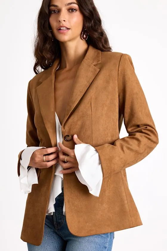 Corwin Brown Suede Oversized Blazer sold by Lulus