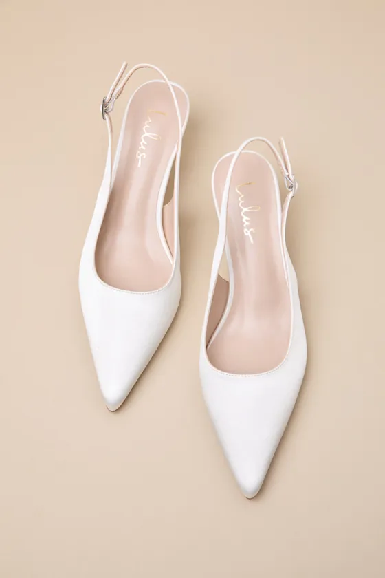 Agnesca White Satin Slingback Kitten Heel Pumps sold by Lulus product image thumbnail 2