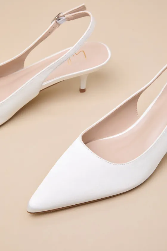 Agnesca White Satin Slingback Kitten Heel Pumps sold by Lulus product image thumbnail 3