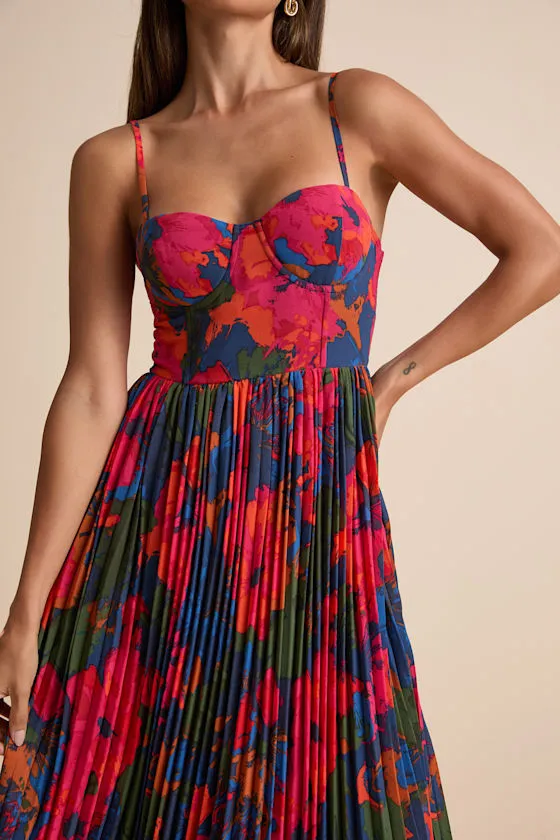 Dorothy Dark Blue Multi Floral Print Pleated Midi Dress sold by Lulus product image thumbnail 3