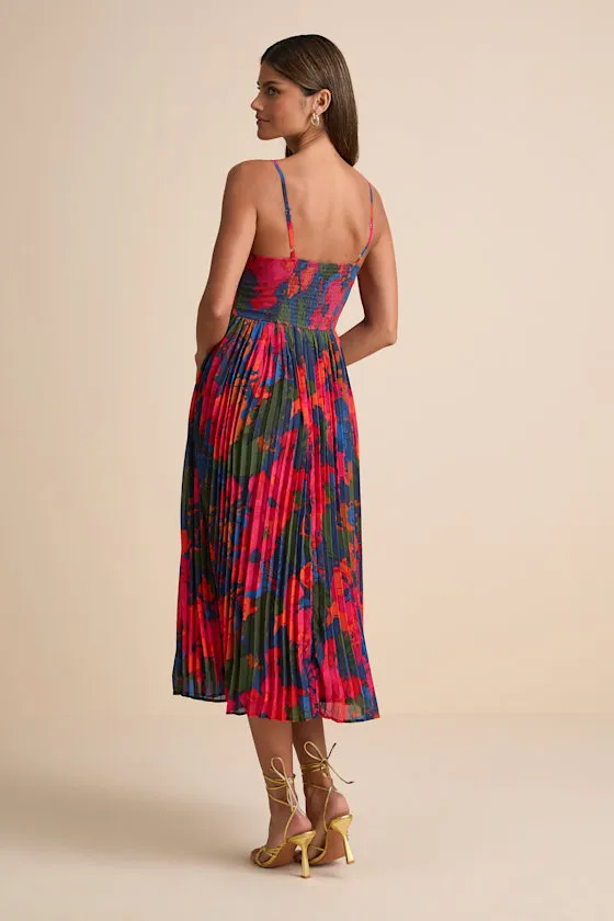Dorothy Dark Blue Multi Floral Print Pleated Midi Dress sold by Lulus product image thumbnail 4