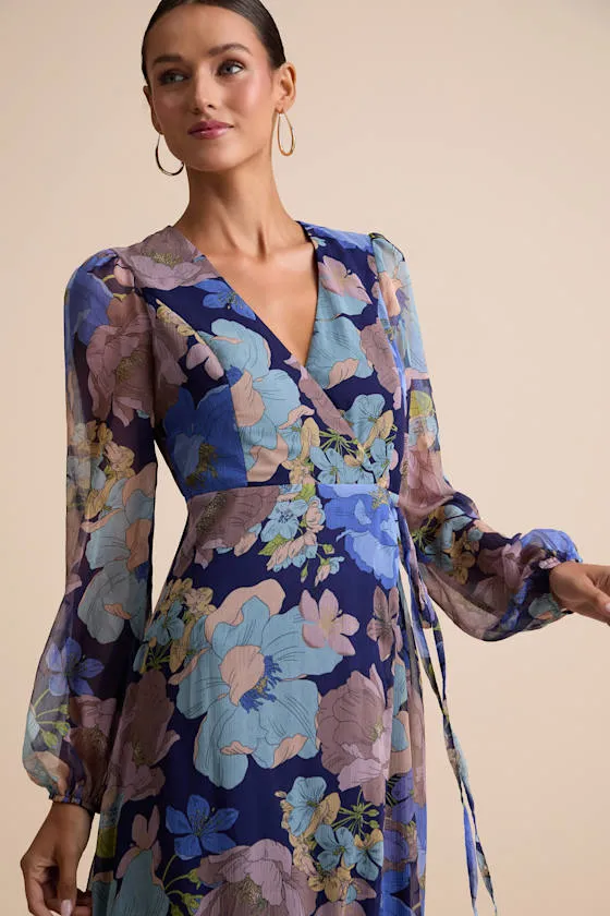 Feeling Sweet Navy Floral Print Long Sleeve Wrap Maxi Dress sold by Lulus product image thumbnail 3