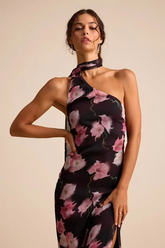 Leighna Plum and Pink Floral One-Shoulder Scarf Maxi Dress sold by Lulus product image thumbnail 2