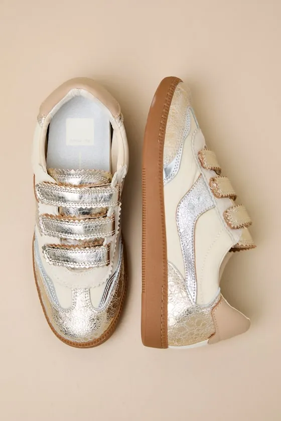 Notice Silver and Gold Distressed Leather Velcro Sneakers sold by Lulus product image thumbnail 2