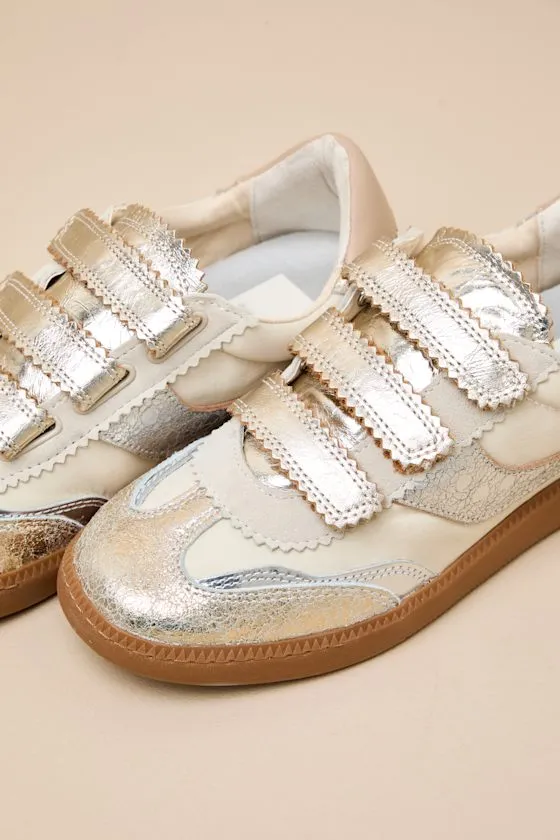 Notice Silver and Gold Distressed Leather Velcro Sneakers sold by Lulus product image thumbnail 3