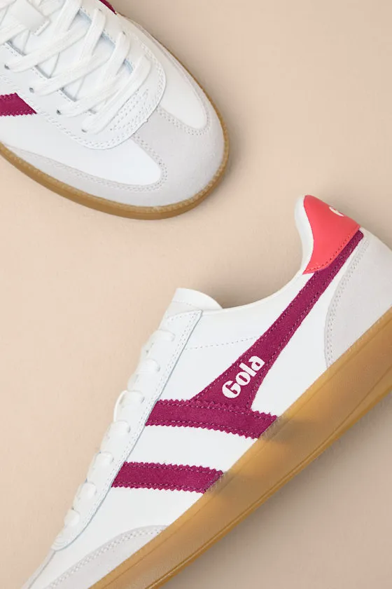 Viper White and Cerise Leather Lace-Up Sneakers sold by Lulus product image thumbnail 3