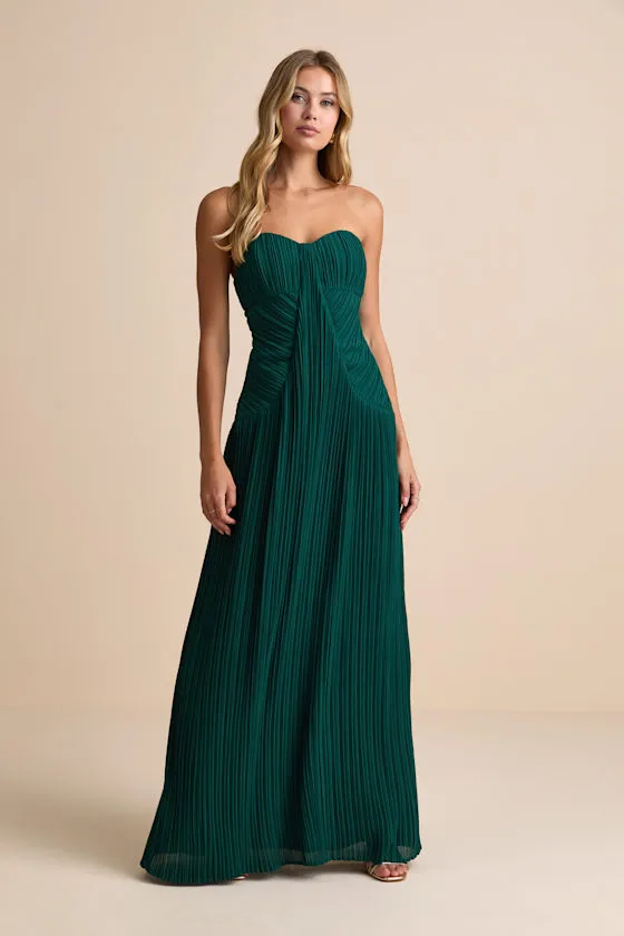 Narasha Emerald Green Pleated Strapless Maxi Dress sold by Lulus product image thumbnail 3