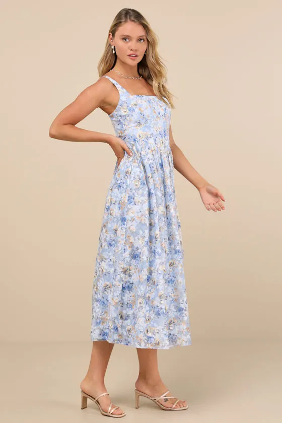 Colwyn Light Blue Floral Jacquard Bustier Midi Dress sold by Lulus product image thumbnail 2