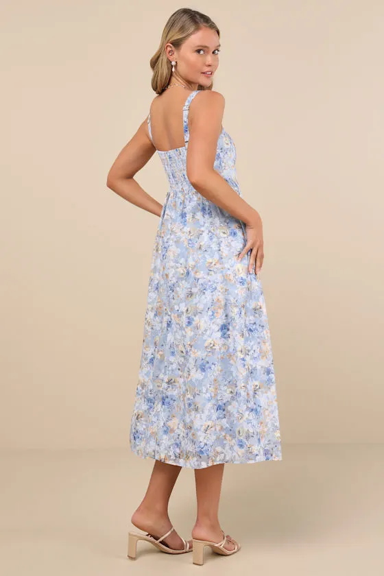 Colwyn Light Blue Floral Jacquard Bustier Midi Dress sold by Lulus product image thumbnail 3