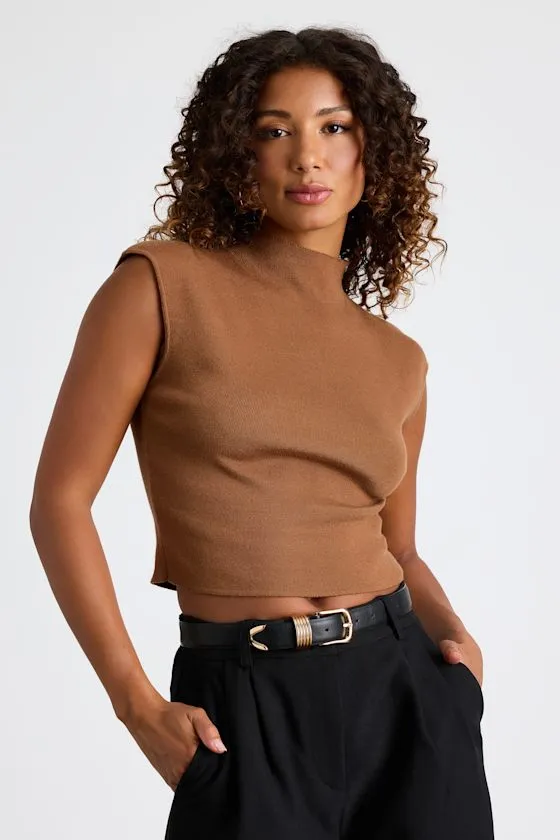 Suki Light Brown Mock Neck Cap Sleeve Sweater Top sold by Lulus