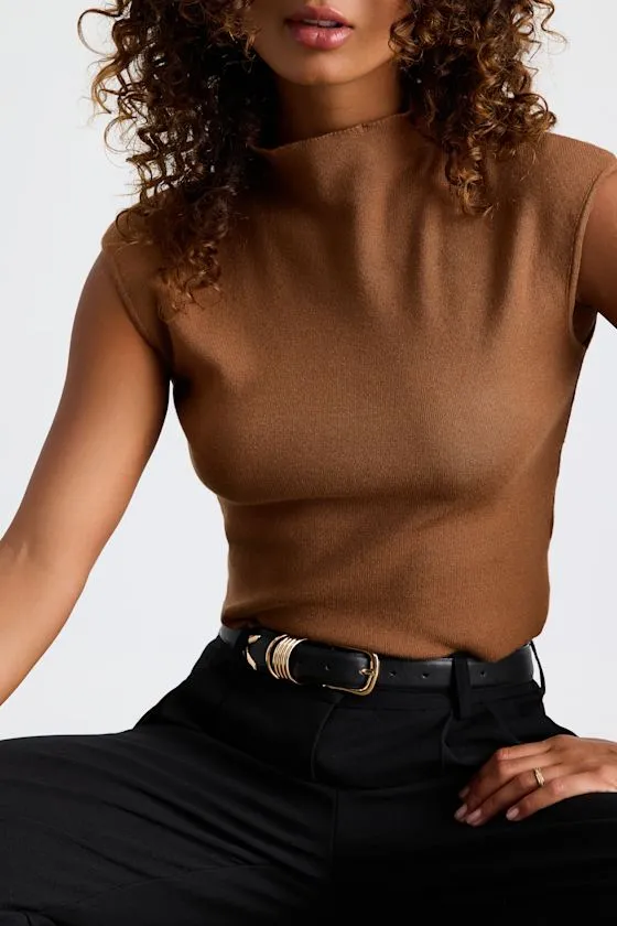 Suki Light Brown Mock Neck Cap Sleeve Sweater Top sold by Lulus product image thumbnail 2