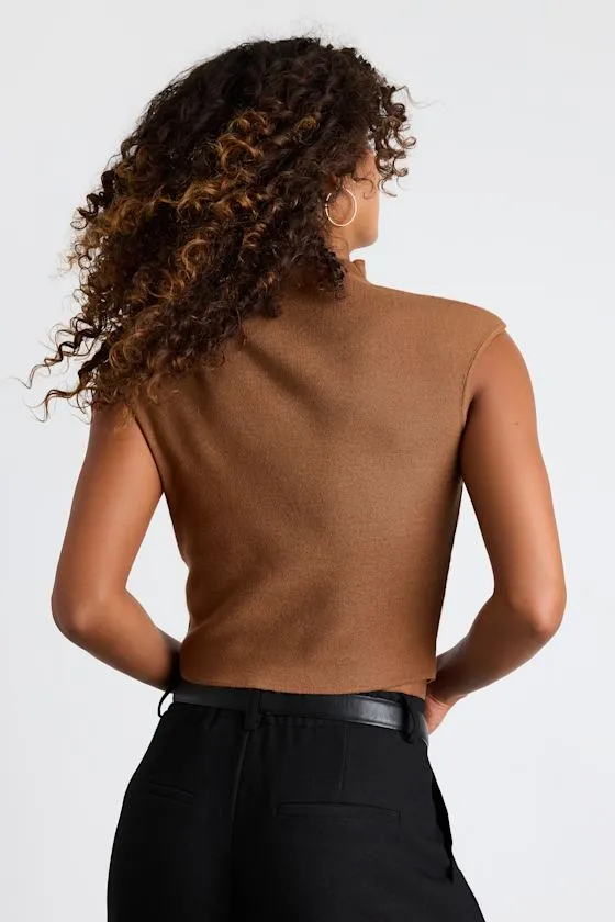 Suki Light Brown Mock Neck Cap Sleeve Sweater Top sold by Lulus product image thumbnail 3