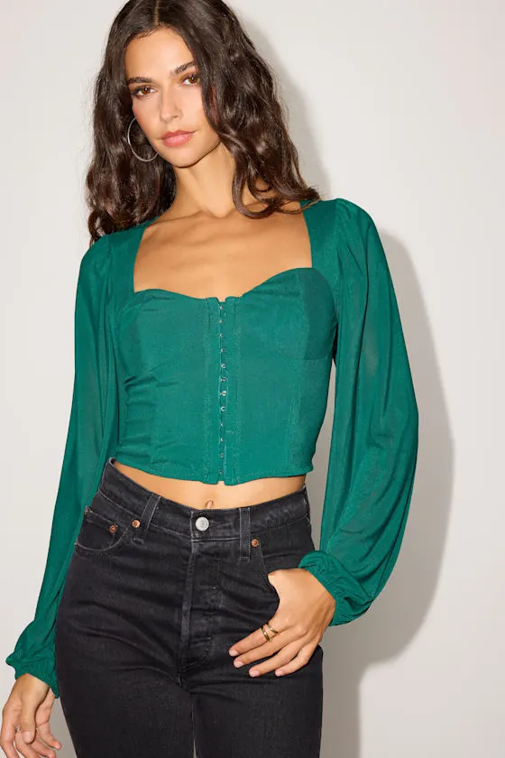 Feeling So Cute Dark Green Mesh Balloon Sleeve Crop Top sold by Lulus product image thumbnail 4