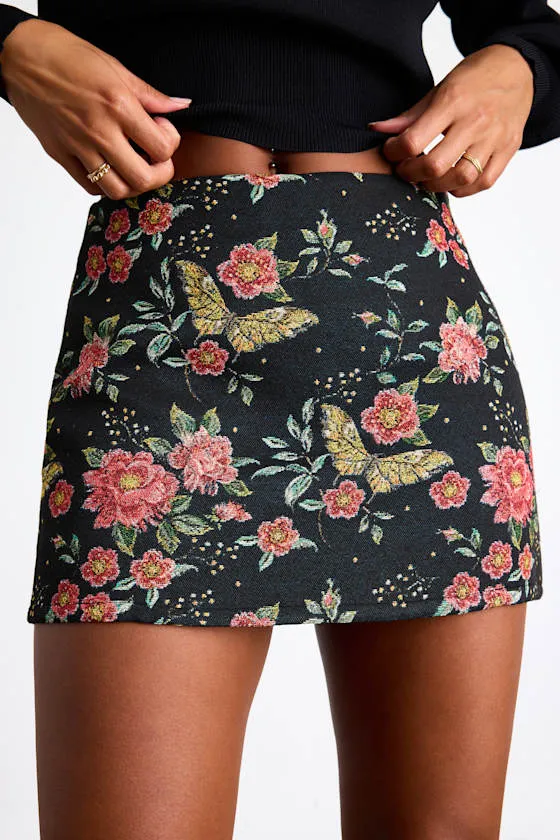 Ismerie Black Floral Jacquard Mid-Rise Skort sold by Lulus product image thumbnail 3