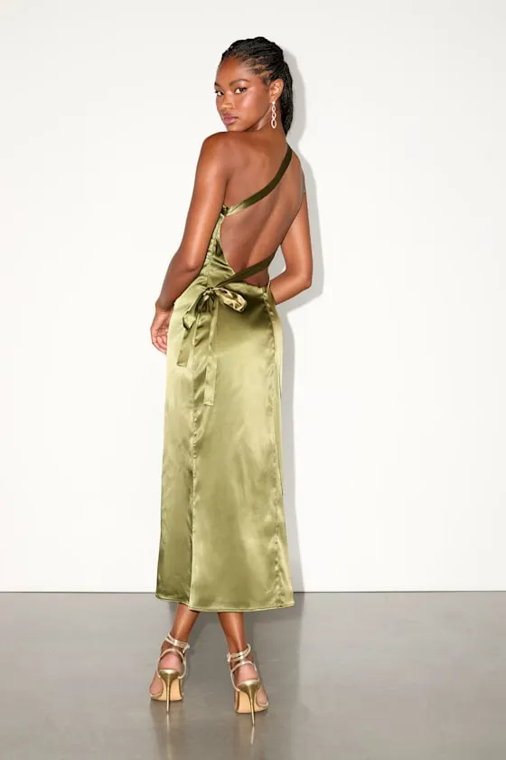 Yvonne Olive Green Satin One-Shoulder Midi Dress sold by Lulus product image thumbnail 4