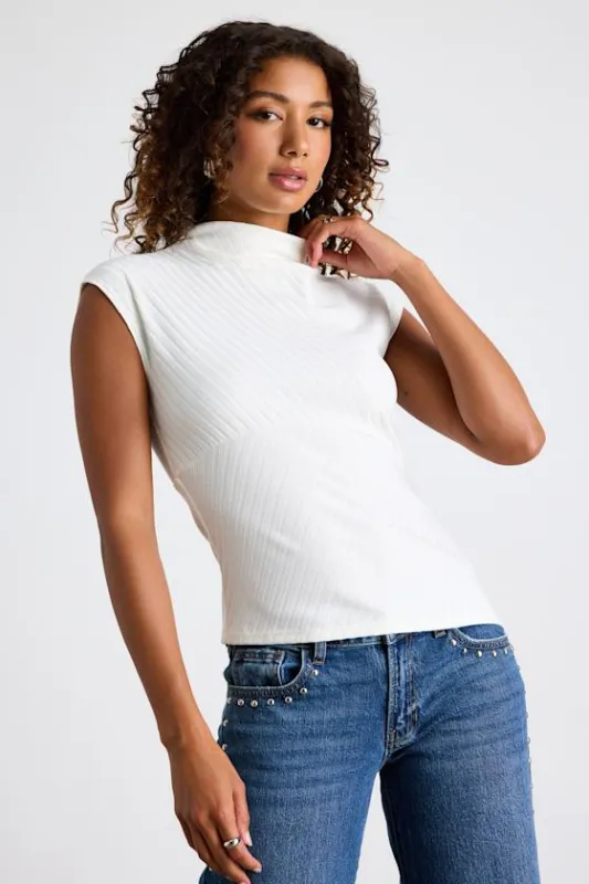 Avenley Ivory Ribbed Mock Neck Asymmetrical Top sold by Lulus