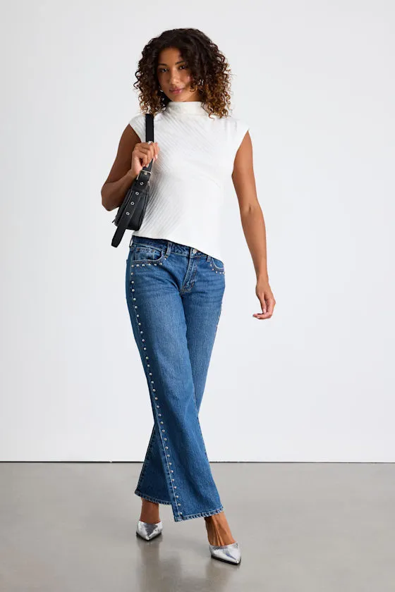 Avenley Ivory Ribbed Mock Neck Asymmetrical Top sold by Lulus product image thumbnail 4