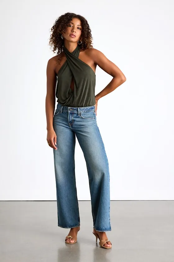 Jamison Dark Green Jersey Knit Cross-Front Halter Bodysuit sold by Lulus product image thumbnail 3