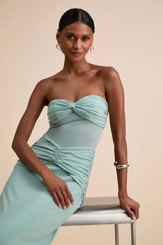 Ursella Sage Blue Mesh Strapless Maxi Dress sold by Lulus product image thumbnail 4