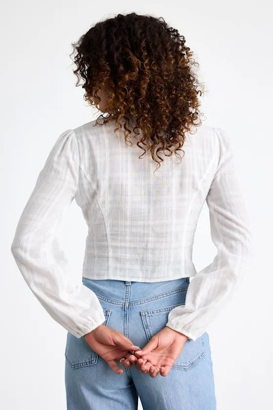 Keyra Ivory Button-Front Balloon Sleeve Crop Top sold by Lulus product image thumbnail 3