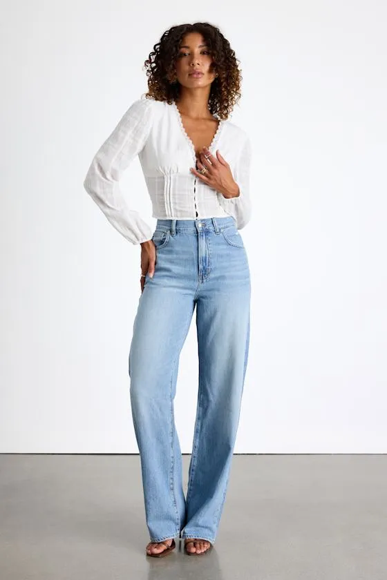 Keyra Ivory Button-Front Balloon Sleeve Crop Top sold by Lulus product image thumbnail 4