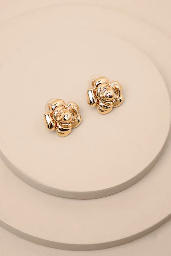 Raizel Gold Rosette Stud Earrings sold by Lulus