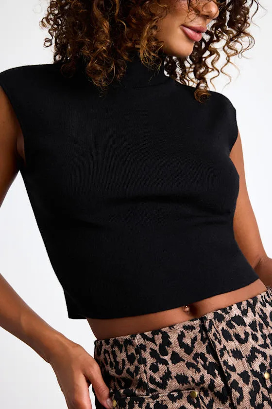 Suki Black Mock Neck Cap Sleeve Sweater Top sold by Lulus product image thumbnail 2