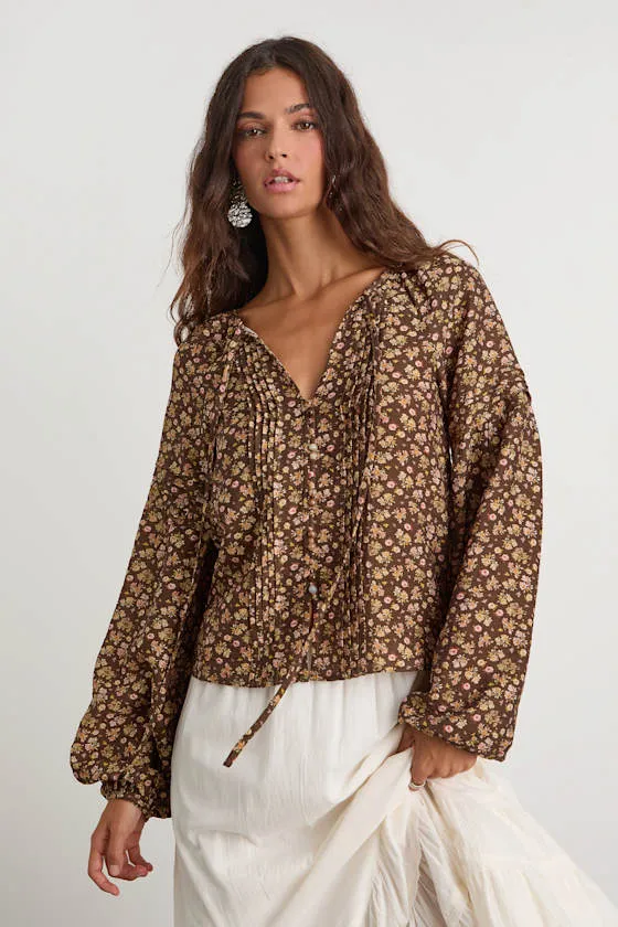 Noahlyn Brown Floral Pleated Long Sleeve Blouse sold by Lulus product image thumbnail 3