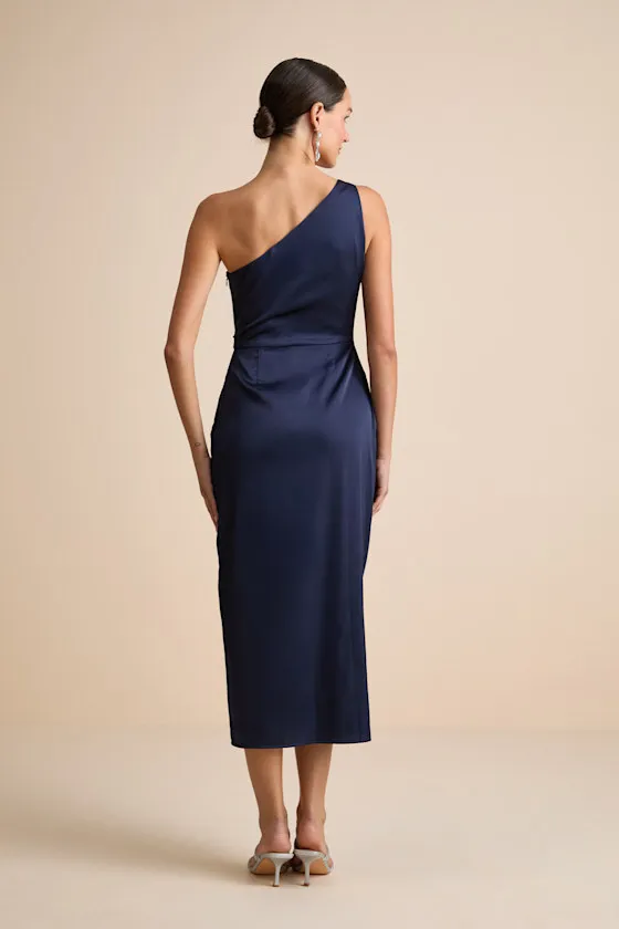 Rhema Navy Satin Midi Dress sold by Lulus product image thumbnail 3