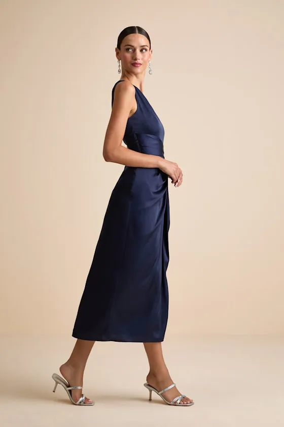 Rhema Navy Satin Midi Dress sold by Lulus product image thumbnail 4