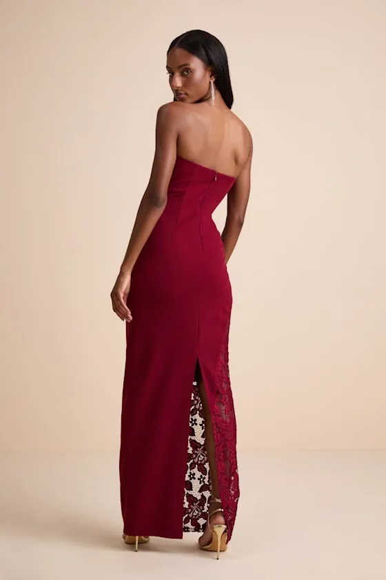 Irresistible Attitude Red Strapless Lace Column Maxi Dress sold by Lulus product image thumbnail 3
