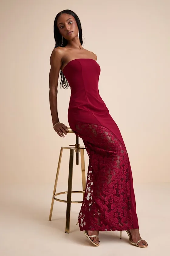 Irresistible Attitude Red Strapless Lace Column Maxi Dress sold by Lulus product image thumbnail 4