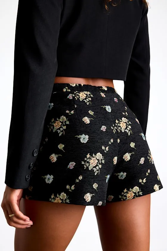 Iskra Black Floral Jacquard High-Rise Micro Shorts sold by Lulus product image thumbnail 3