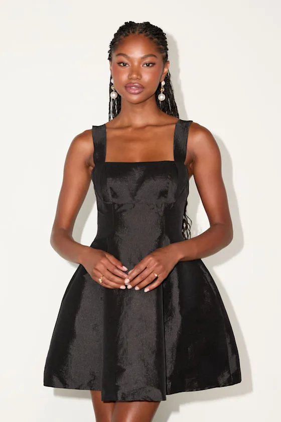 Cyra Black Taffeta Tie-Back Skater Mini Dress sold by Lulus
